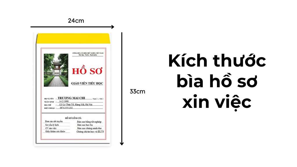 Kích thước bìa hồ sơ xin việc.