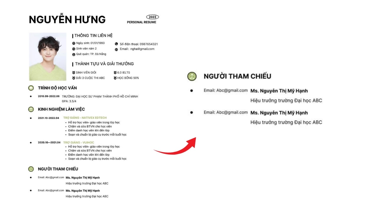 Thông tin người tham khảo trong CV.