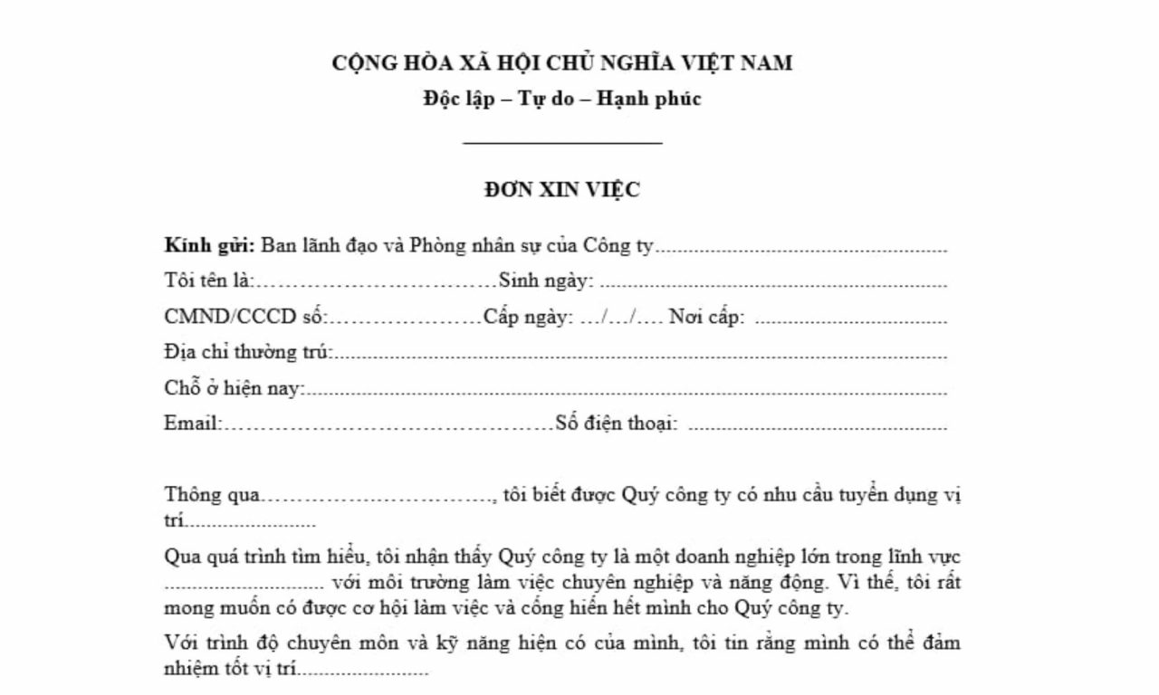 Mẫu đơn xin việc.