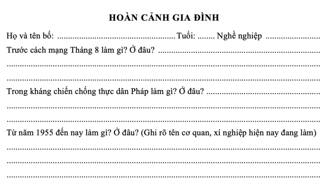 Phần nhân thân trong sơ yếu lý lịch.