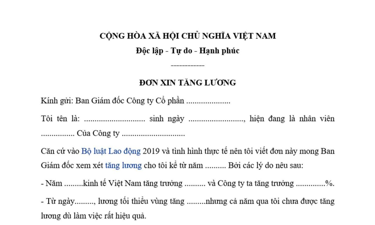 4 mẫu đơn xin tăng lương 2025