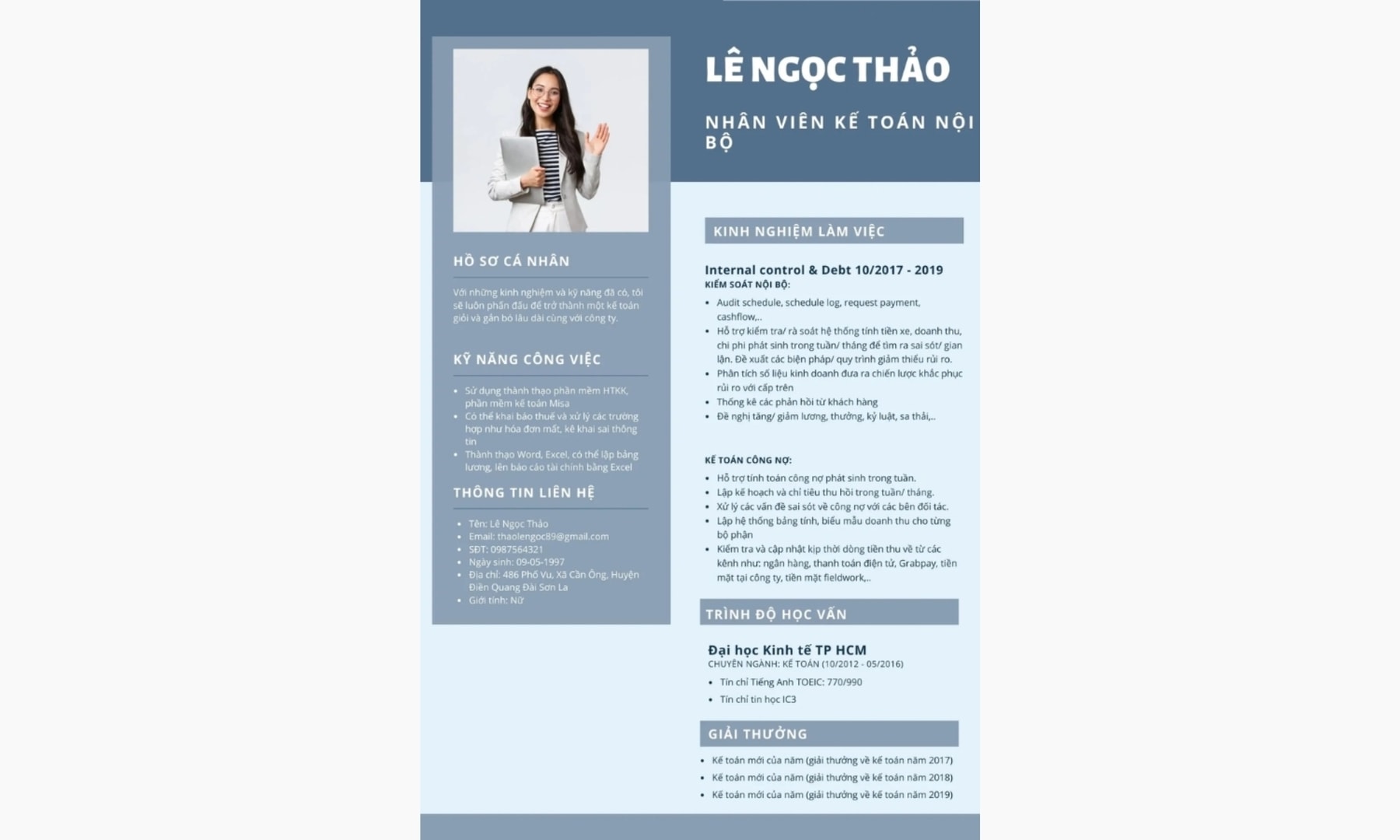 Mẫu CV cho kế toán nội bộ 2